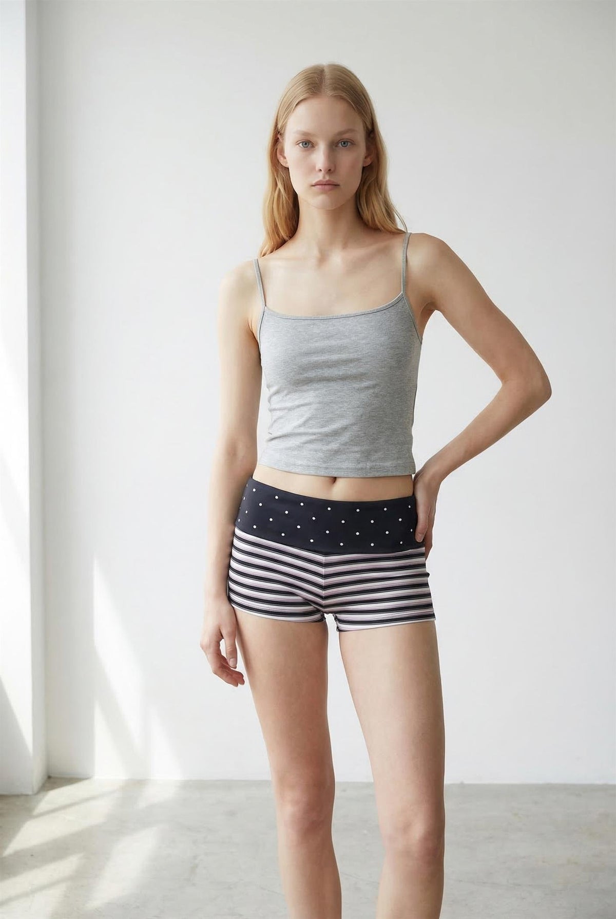 Polka Dot Foldover Striped Micro Shorts