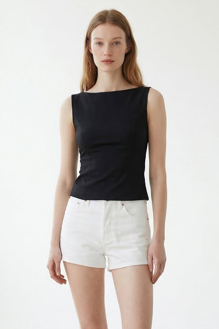 Stretch Boatneck Fitted Top