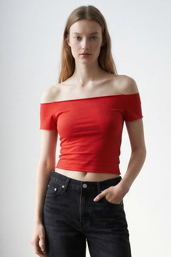 Wide Boat Neck Cap Sleeve Tee