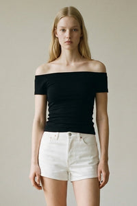 Wide Boat Neck Cap Sleeve Tee
