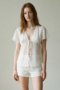 Chiffon Flowy Short Sleeve Blouse