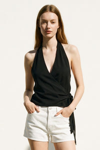 Chiffon Halter Neck Side Wrap Top