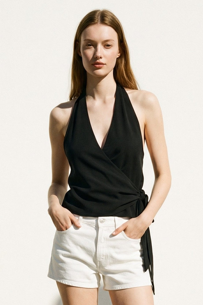 Chiffon Halter Neck Side Wrap Top