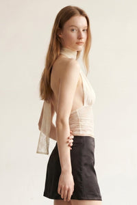 Lace Halter Neck Top W/ Scarf Detail