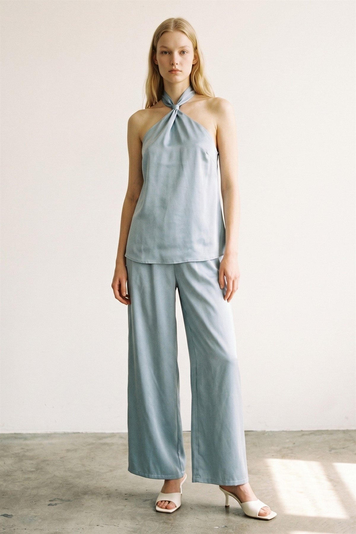 Satin Halter Knot Detail Top & Pants Set
