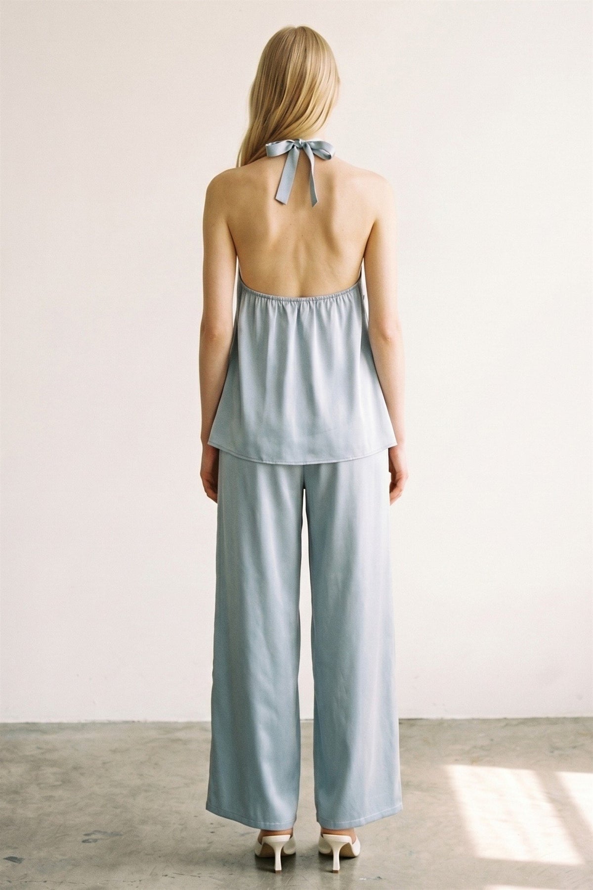 Satin Halter Knot Detail Top & Pants Set