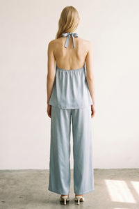 Satin Halter Knot Detail Top & Pants Set