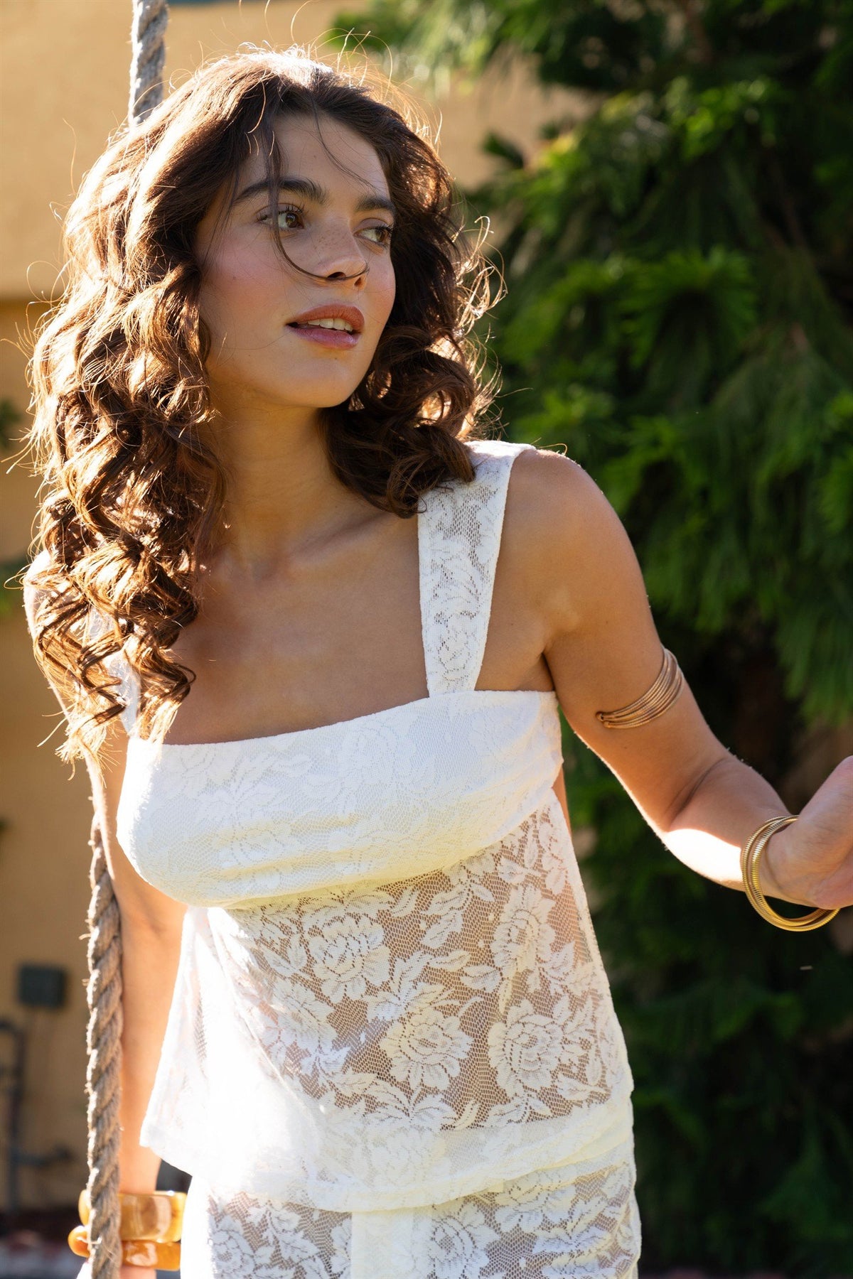 Wide Square Neck Lace Knit Top