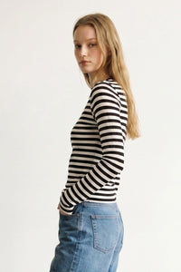 Stripe Print Sheer Long Sleeve Fitted Top