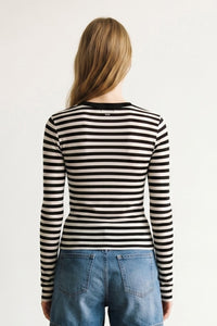 Stripe Print Sheer Long Sleeve Fitted Top