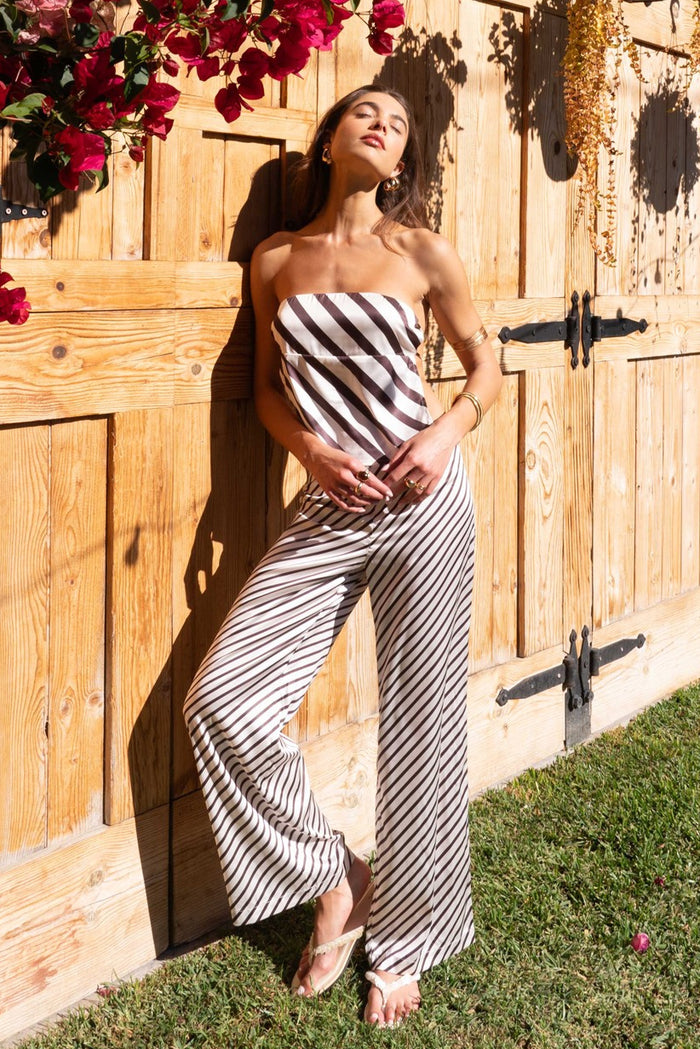 Stripe Strapless Top Wide Leg Pants Set