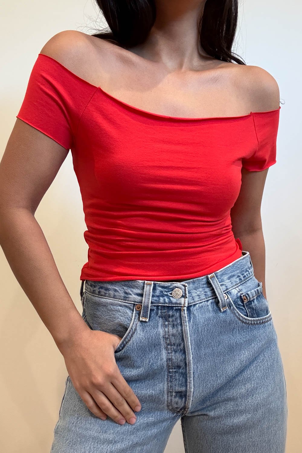 Wide Boat Neck Cap Sleeve Tee