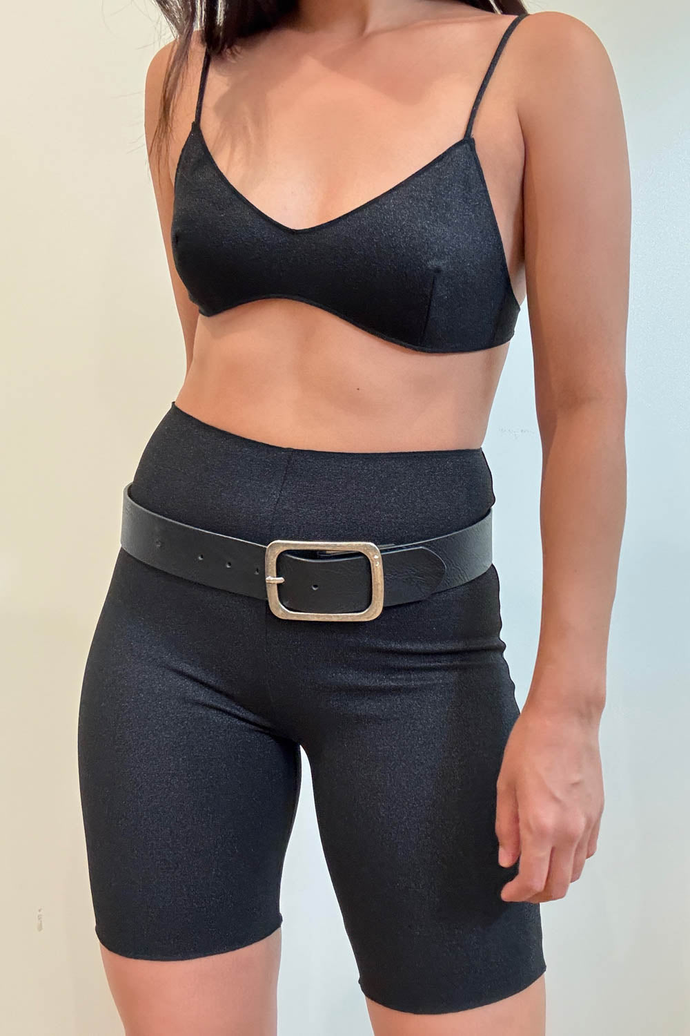 Metallic Knit Bralette And Biker Short Set