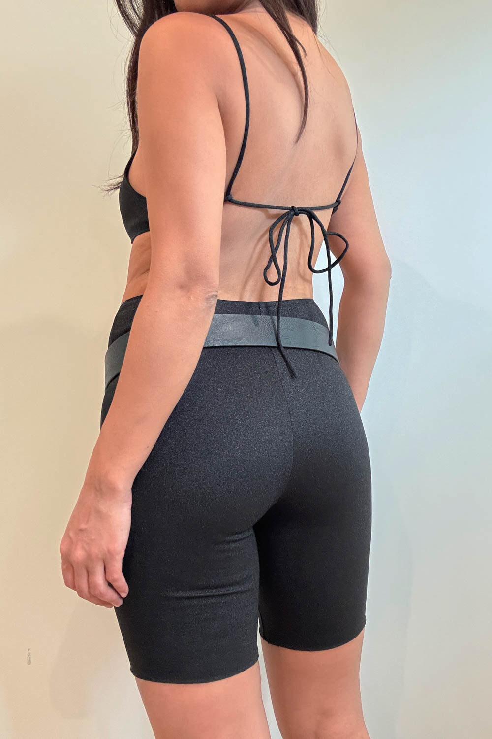 Metallic Knit Bralette And Biker Short Set