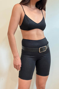 Metallic Knit Bralette And Biker Short Set