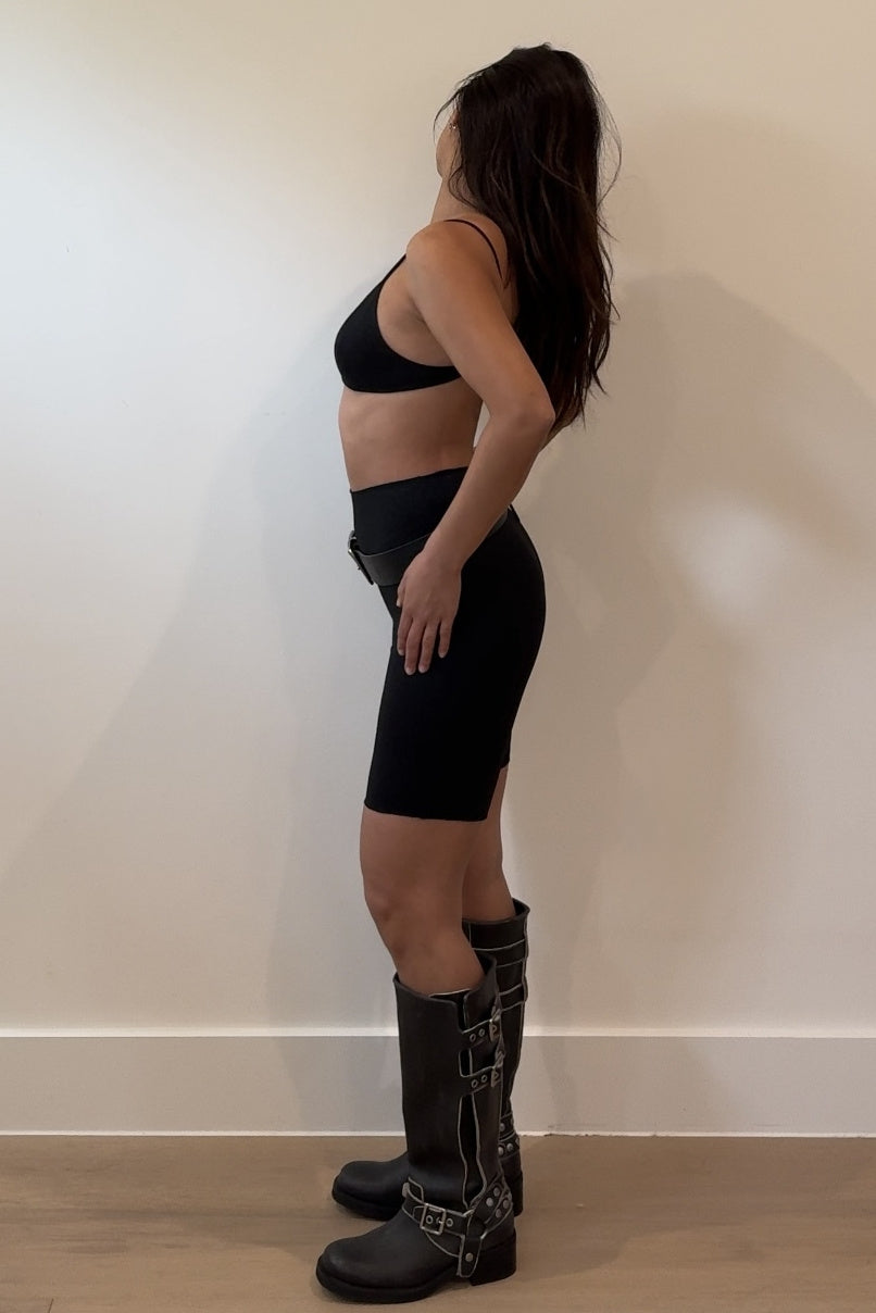 Metallic Knit Bralette And Biker Short Set
