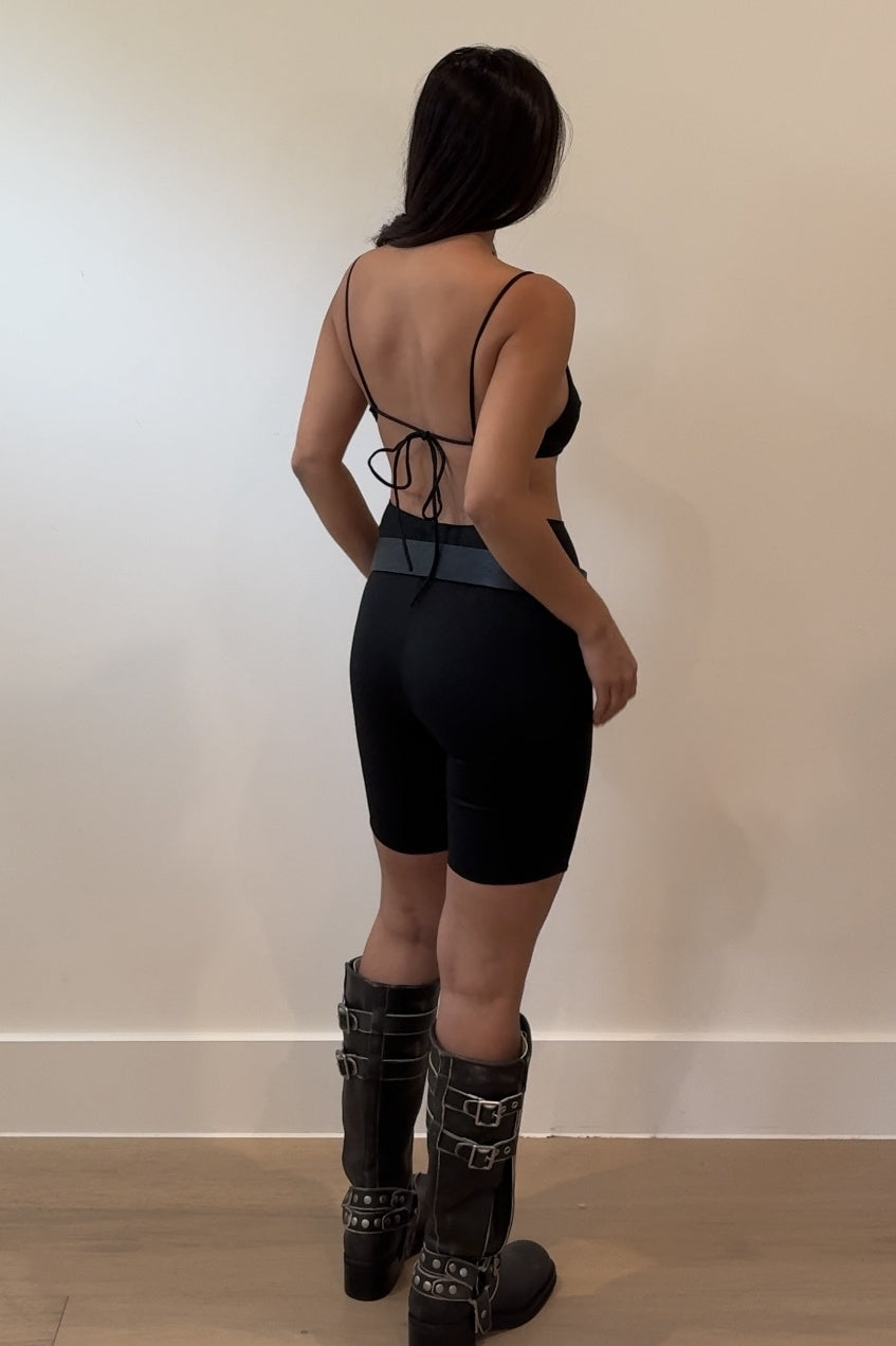 Metallic Knit Bralette And Biker Short Set