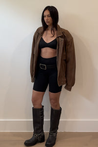 Metallic Knit Bralette And Biker Short Set