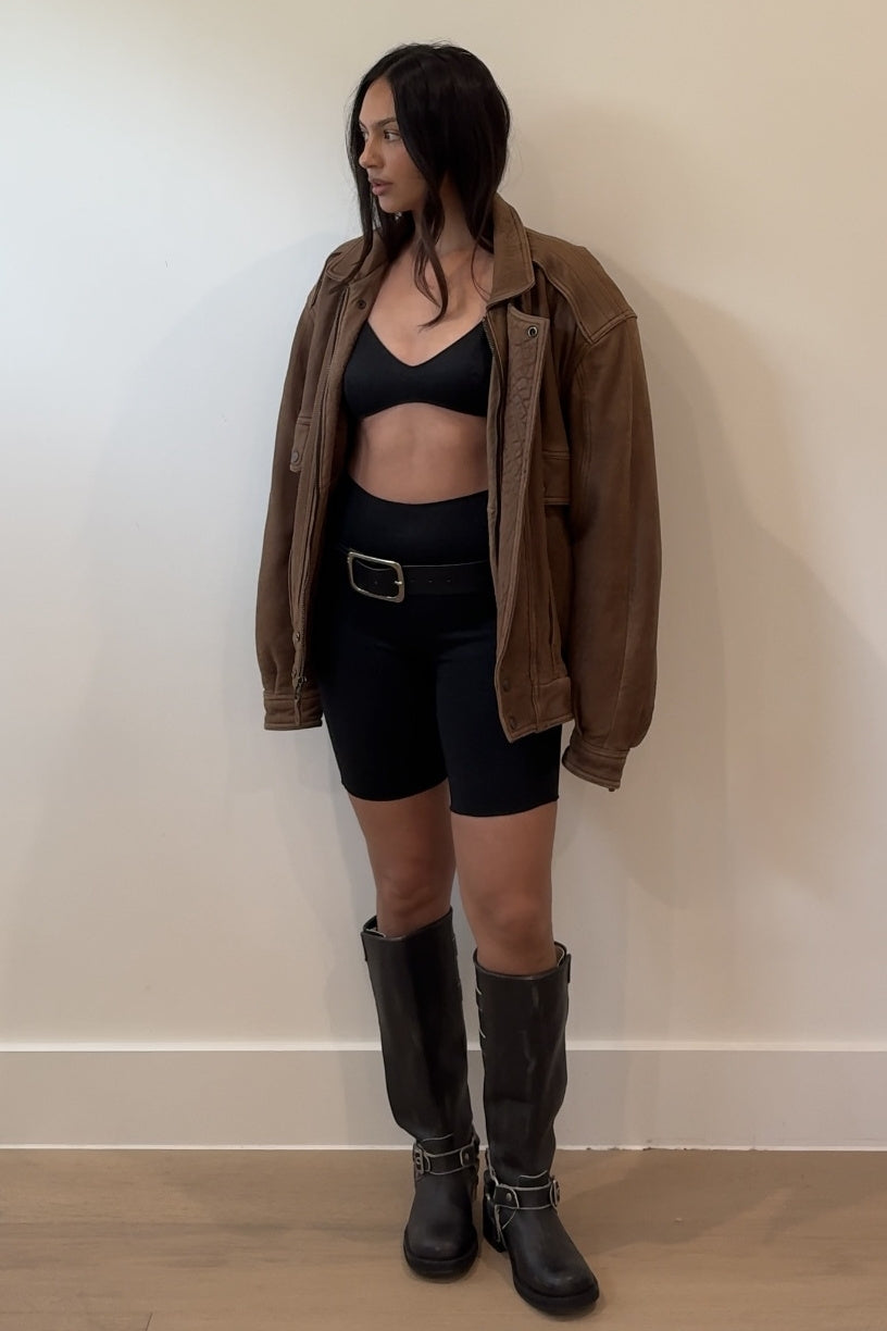 Metallic Knit Bralette And Biker Short Set