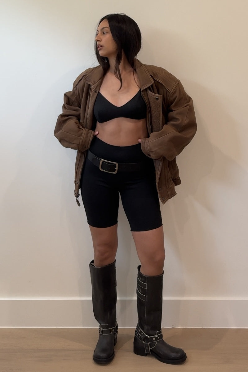 Metallic Knit Bralette And Biker Short Set