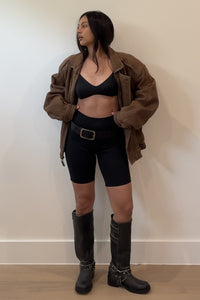 Metallic Knit Bralette And Biker Short Set
