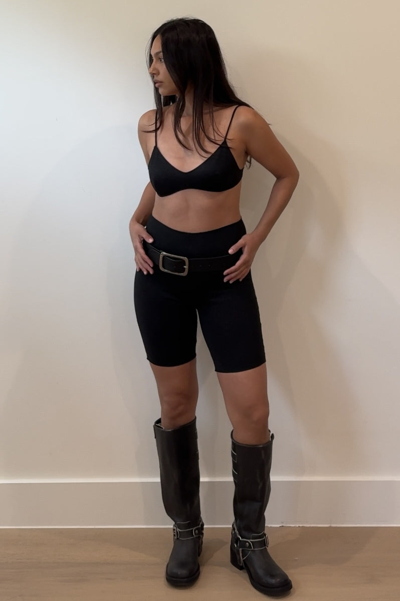 Metallic Knit Bralette And Biker Short Set