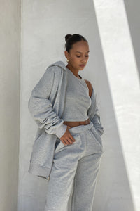 Oversized Shoulder Padded Zip Up Hoodie