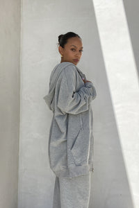Oversized Shoulder Padded Zip Up Hoodie