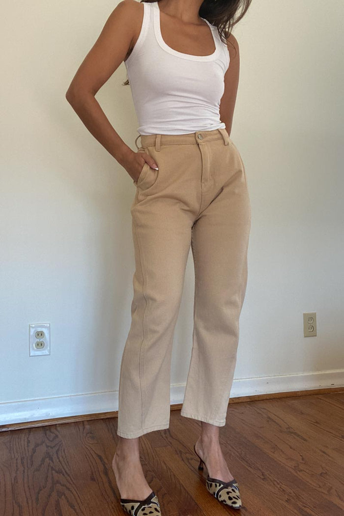 High-Waisted Cropped Denim Pants