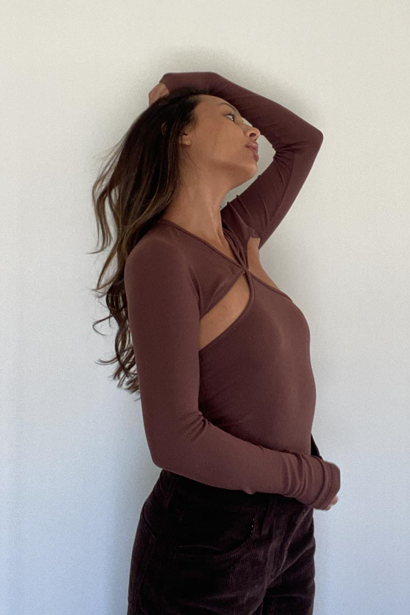 Cut-Out Ribbed Long Sleeve Knit Top