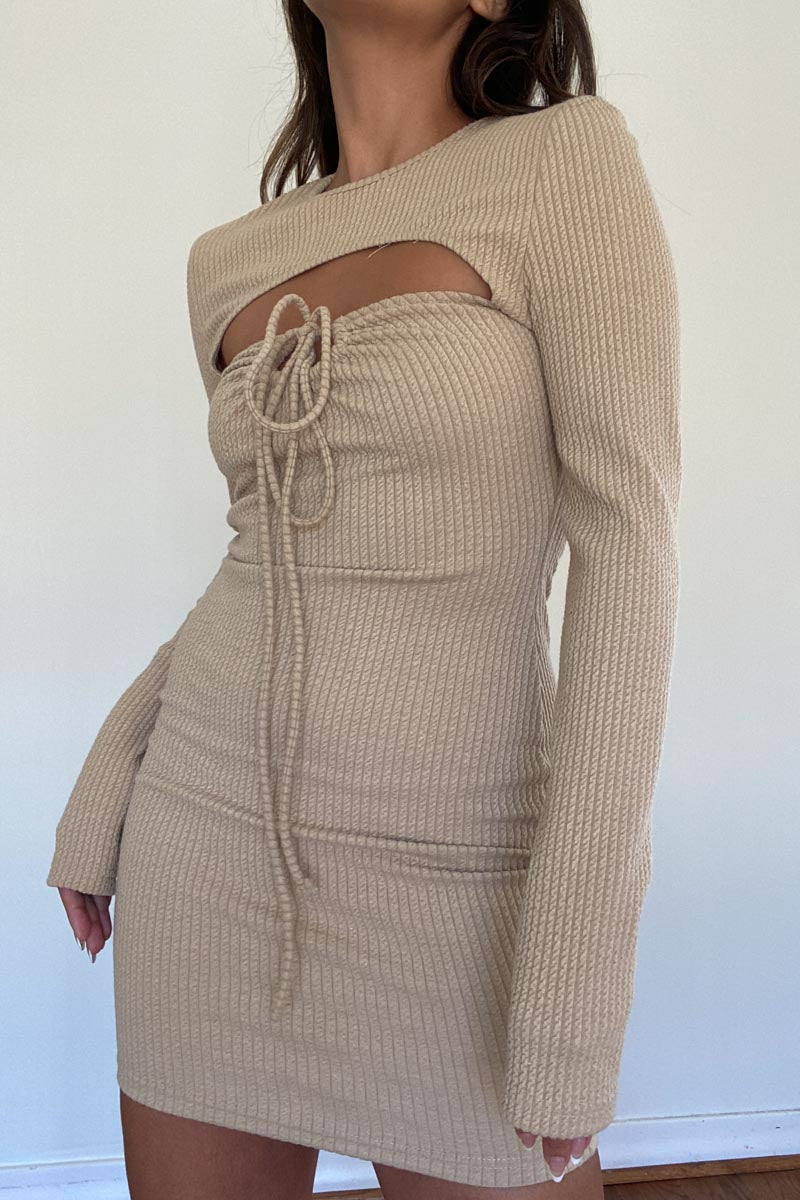 Cutout Halter Neck Ribbed Knit Dress