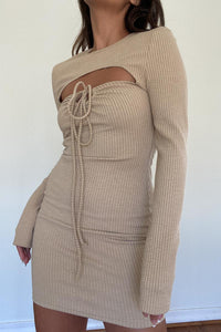 Cutout Halter Neck Ribbed Knit Dress