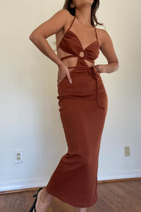 Halter Neck Tie Detail Cut-Out Midi Dress