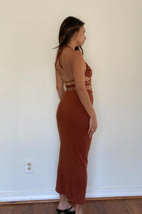 Halter Neck Tie Detail Cut-Out Midi Dress