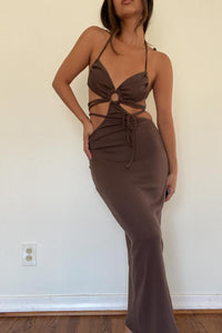 Halter Neck Tie Detail Cut-Out Midi Dress