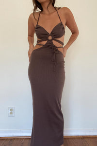Halter Neck Tie Detail Cut-Out Midi Dress