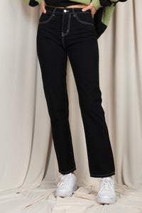 Straight Leg Jeans with Contrast White Top Stitch - TheOures