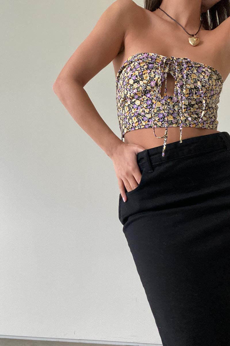 Floral Ruched Cinch Neck Halter Top