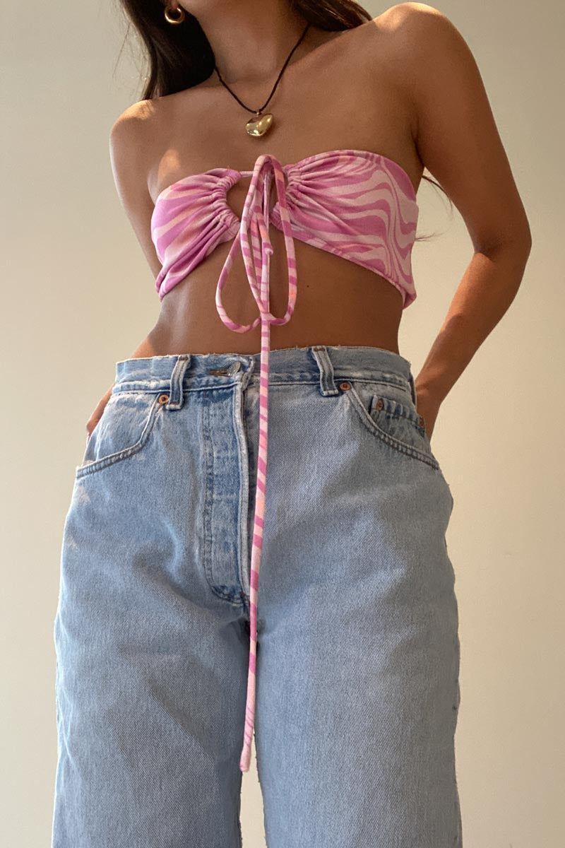 Velvet Print Halter Neck Bandeau