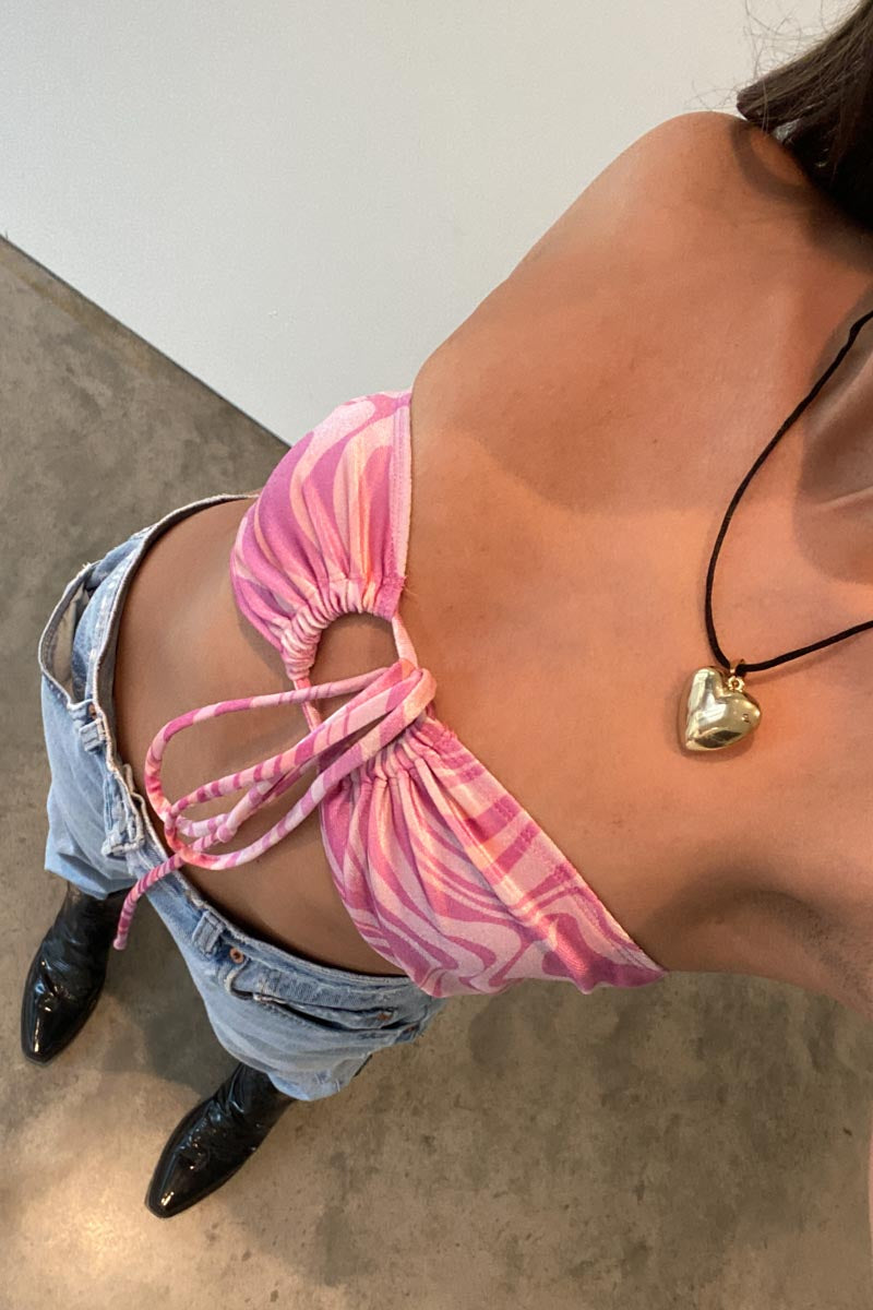 Velvet Print Halter Neck Bandeau