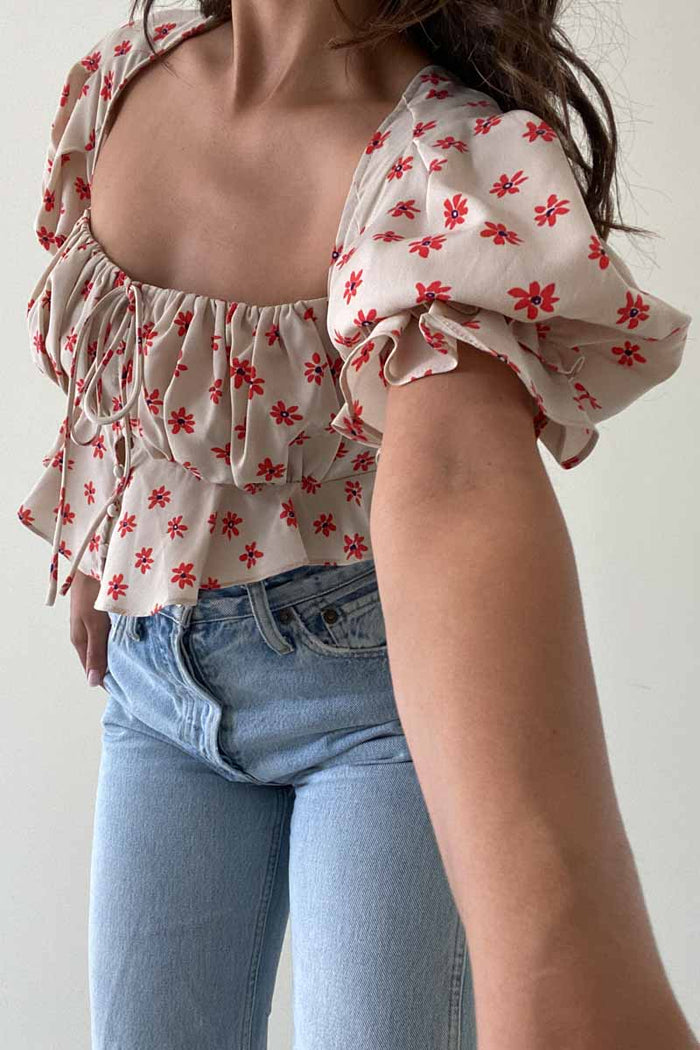 Sweetheart Puff Sleeve Crop Top