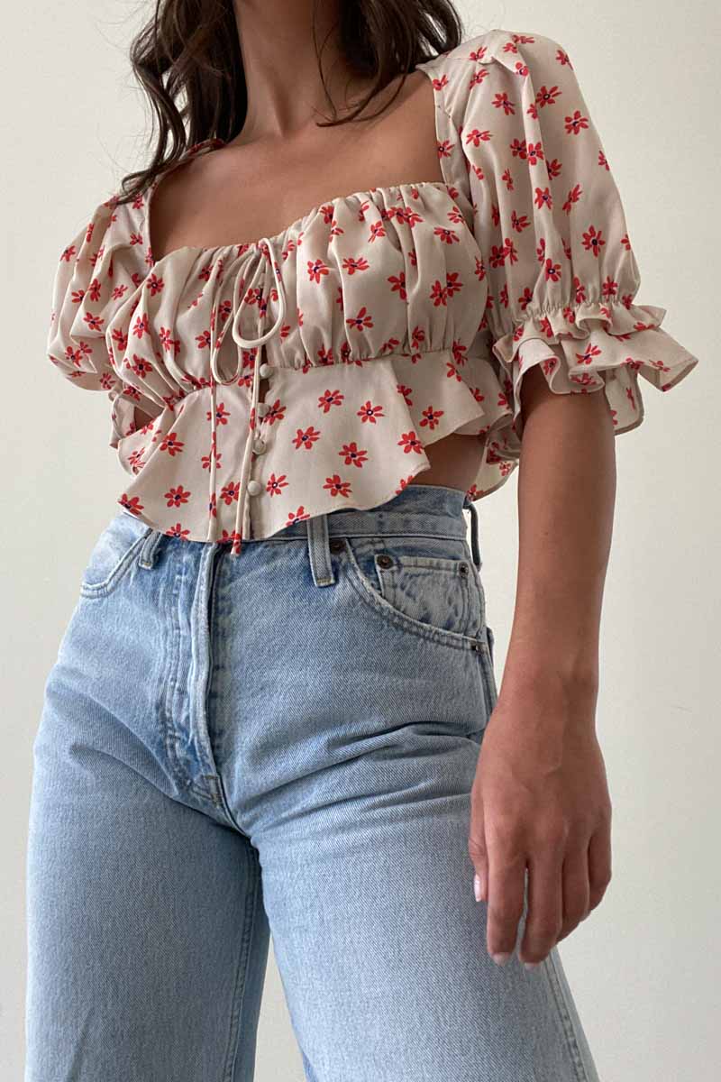 Sweetheart Puff Sleeve Crop Top