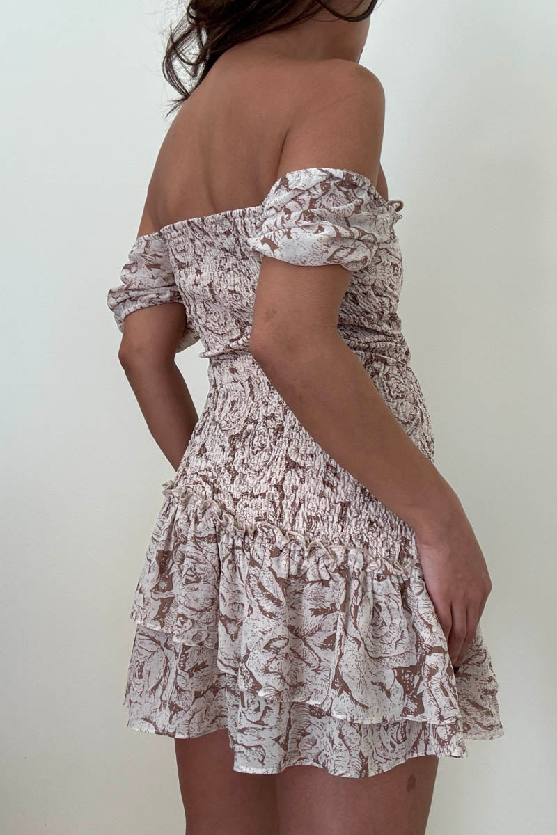 Off Shoulder Chiffon Mini Dress