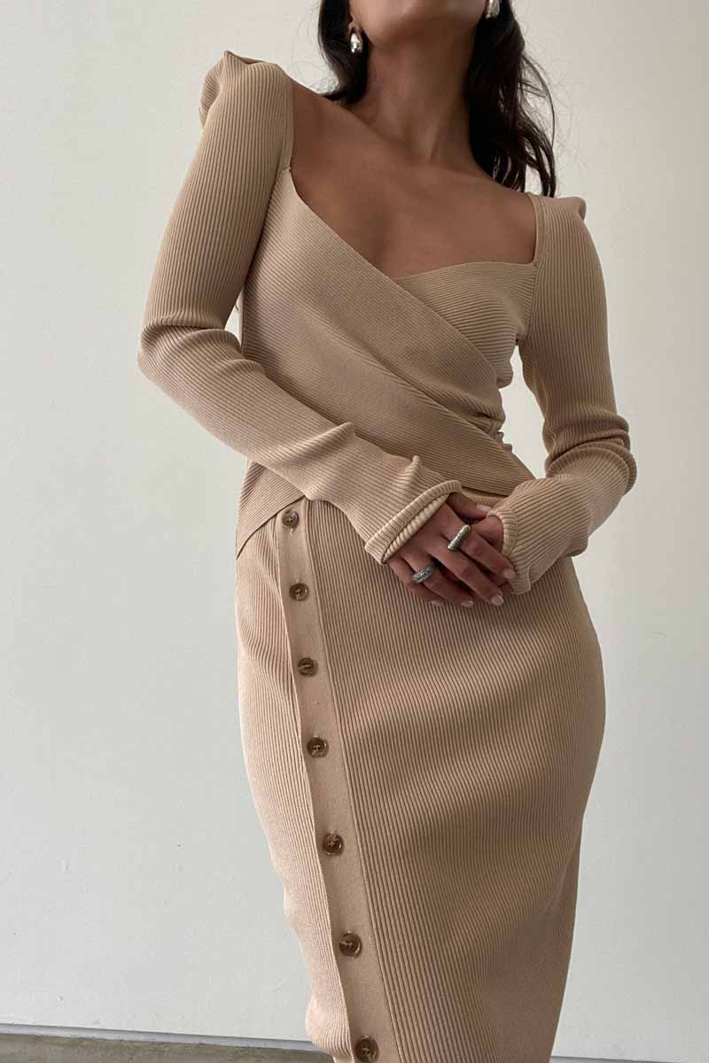 Ribbed Wrap Midi Dress - TheOures