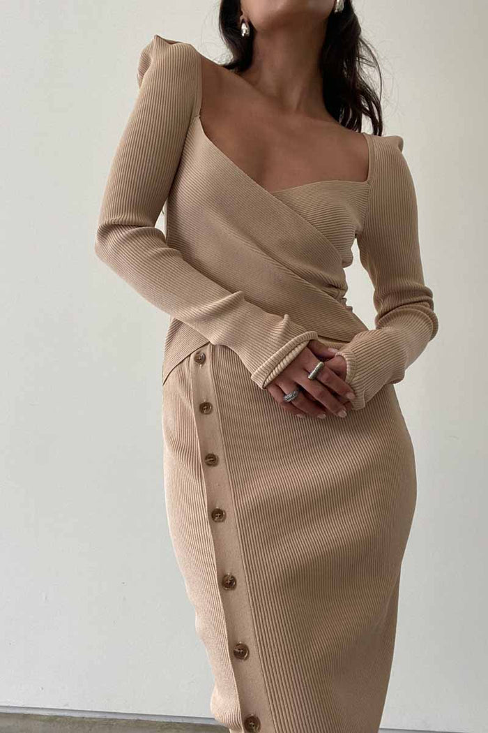 Ribbed Wrap Midi Dress - TheOures