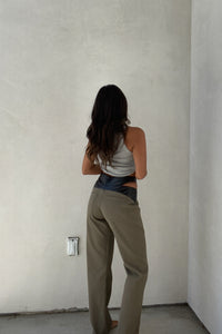 PU Waist Side Cut-out Band Detailed Denim Pants - TheOures