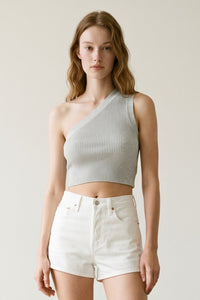 One Shoulder Knit Rib Crop Top
