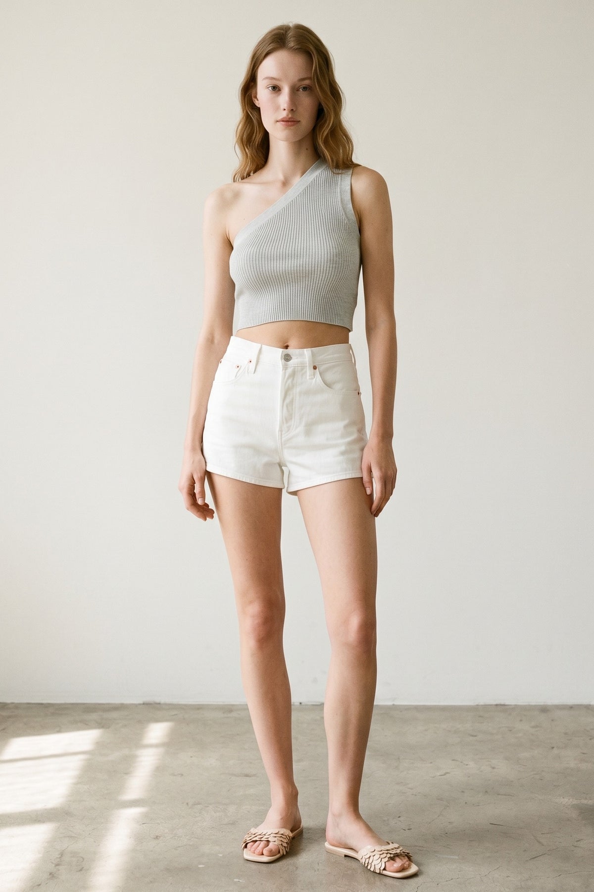 One Shoulder Knit Rib Crop Top