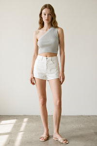 One Shoulder Knit Rib Crop Top
