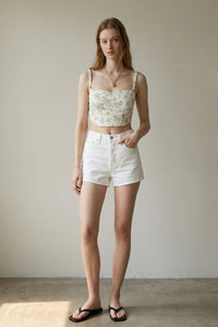 Floral Woven Print Corset Bustier Top